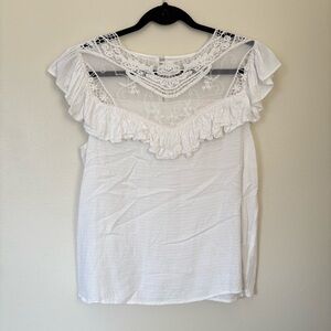 White Lace and Crochet Ruffle Top Size Small